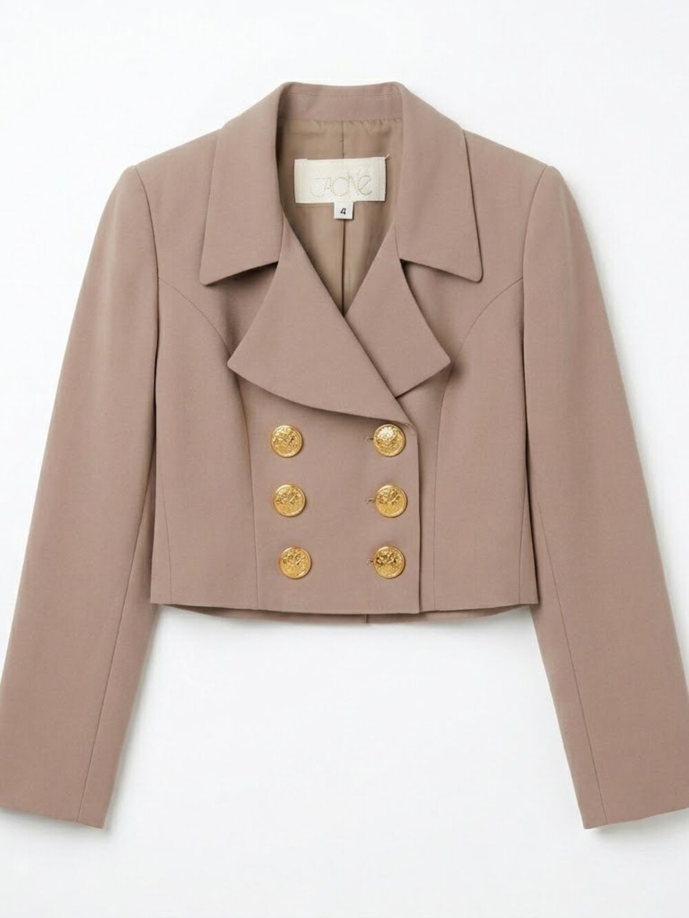Cache Crop Jacket Tan Gold Button Blazer Office Siren Coquette Mob Wife Size 4